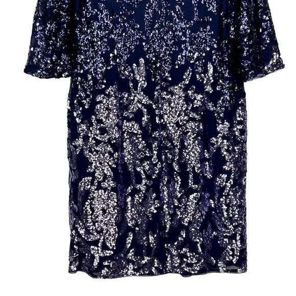 ADRIANNA PAPELL AP1E209365 OMBRE FLORAL SEQUIN EMBELLISHED SHEATH COCKTAIL DRESS - Picture 8 of 15